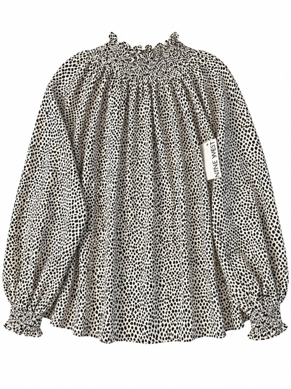 NWT Nine West Animal Print Smocked Blouse Long Sleeve
